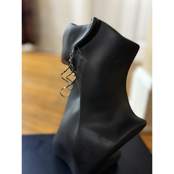 Vintage Silver Dangle Drop Earrings Intertwining 3 1/2 Inch - Picture 5 of 8